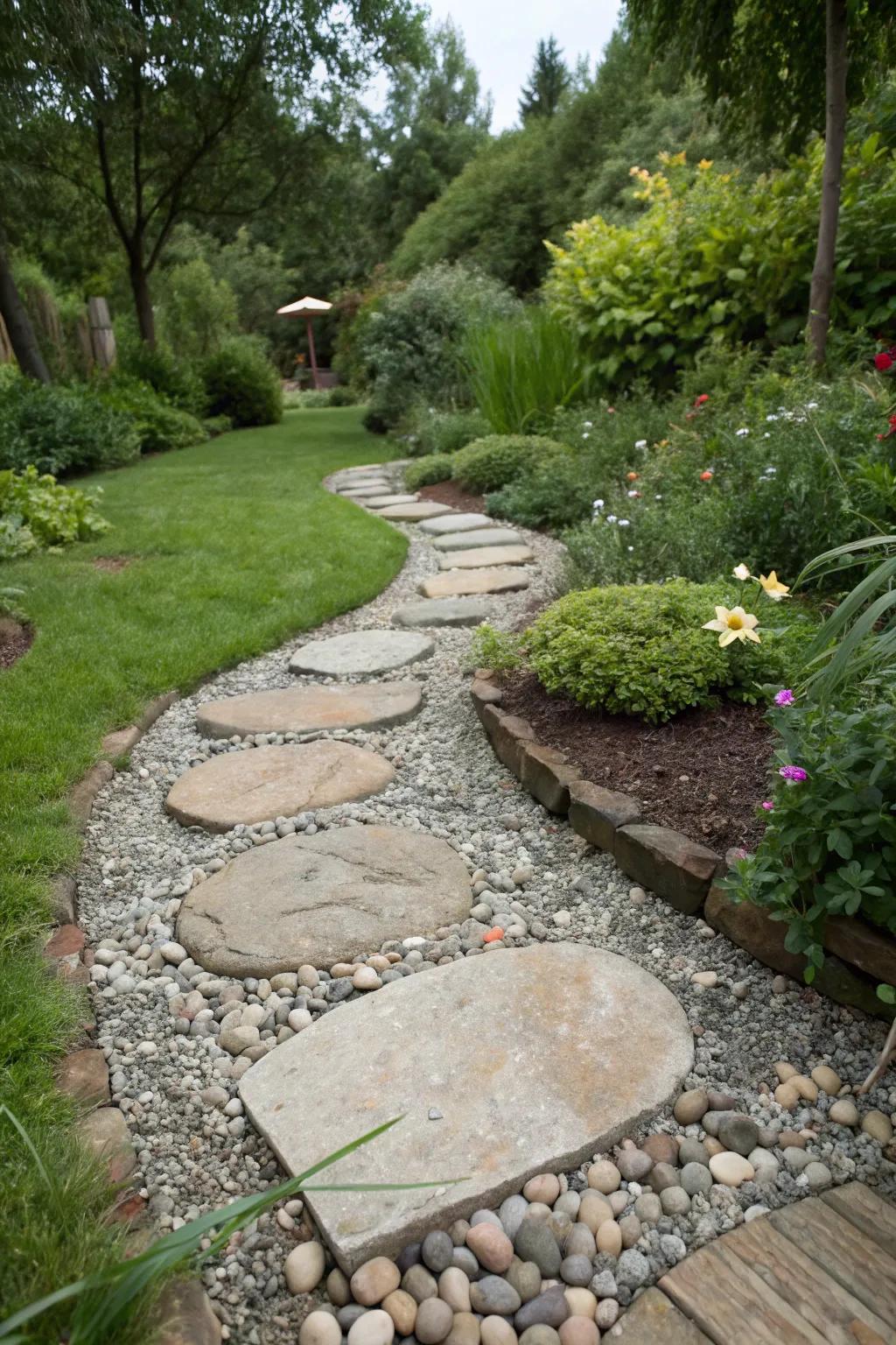 Gemstone highlights infuse texture and intrigue into any rock walkway.