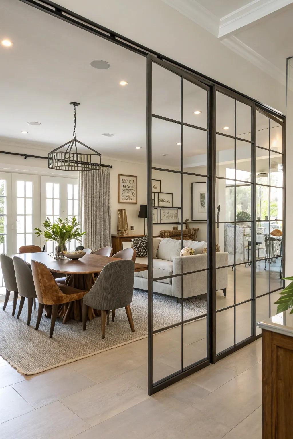 Metal and glass dividers add a sleek, industrial touch to any home.