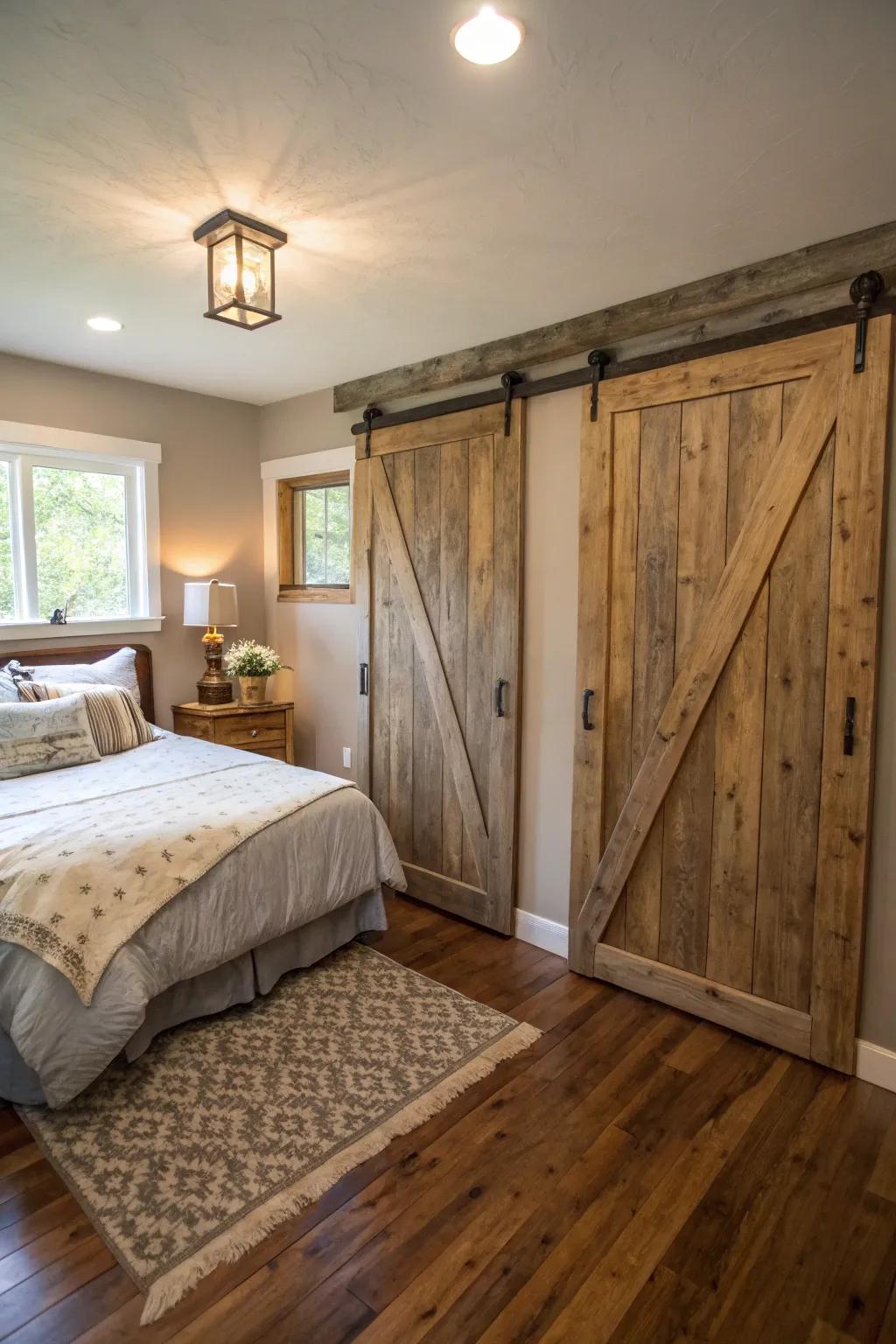 Stable-style doors impart a distinct countryside charm to any bedroom.