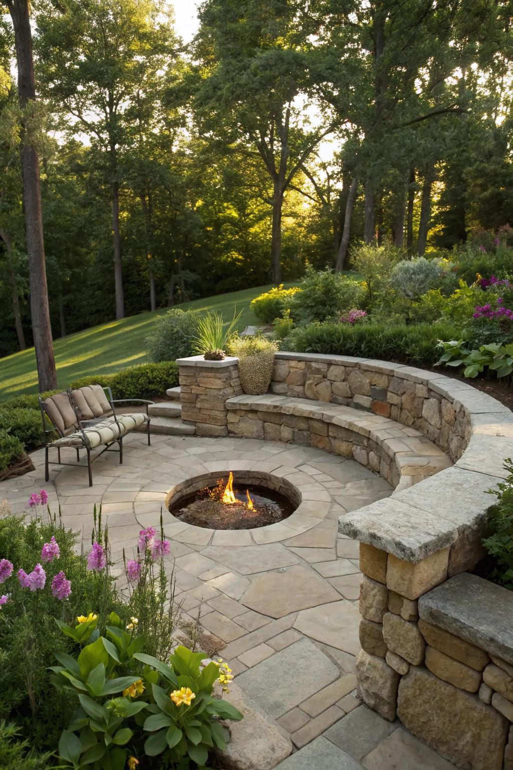 A secluded treasure: the sunken stone fire pit.