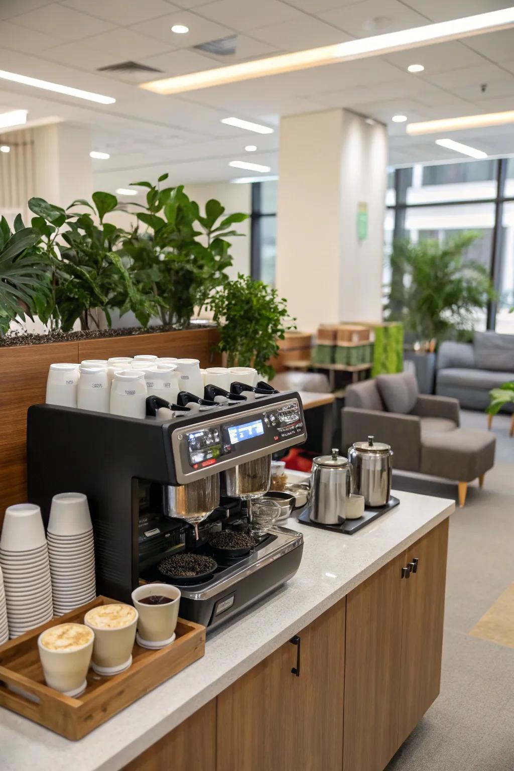 A high-end coffee bar is guaranteed to lift spirits and foster creativity.