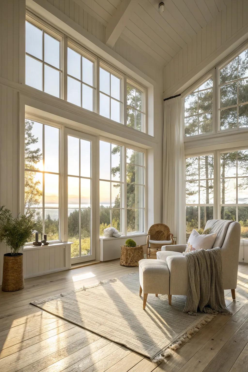 Sunlight brightens this Scandinavian-inspired room.