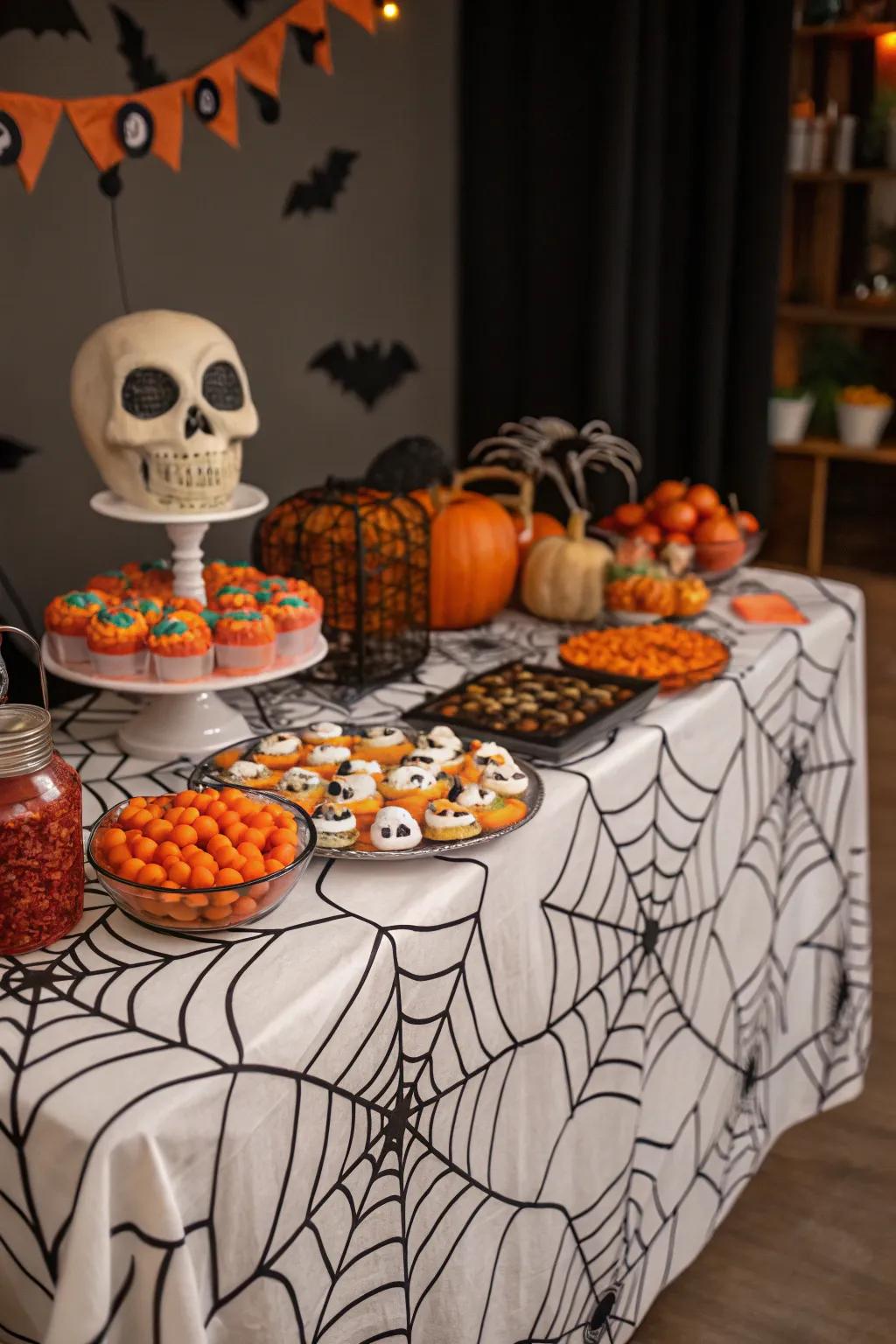 A table cover that spins a tale of Halloween mystery.