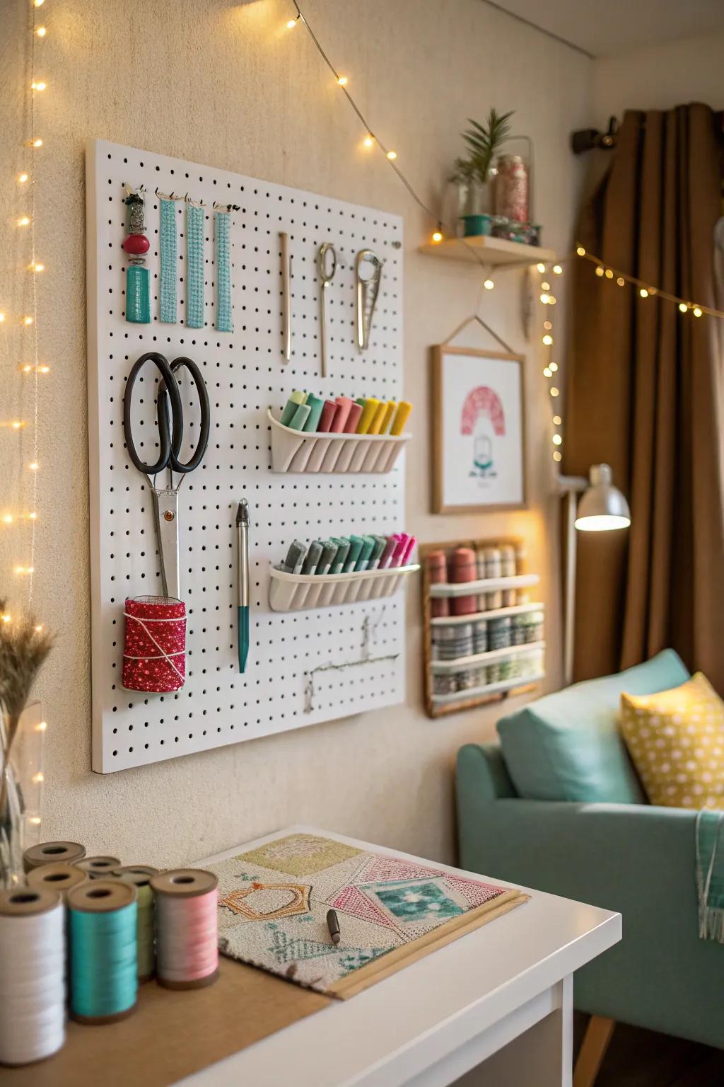 Employing a pegboard guarantees the meticulous arrangement of your equipment, facilitating effortless access.