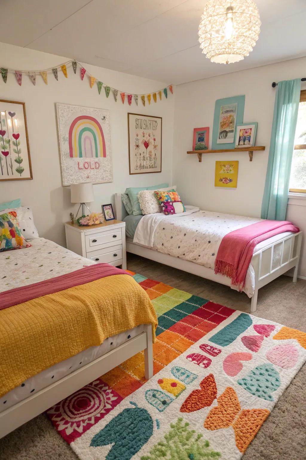 'L'-shaped beds free up room, making it great for a fun central spot.