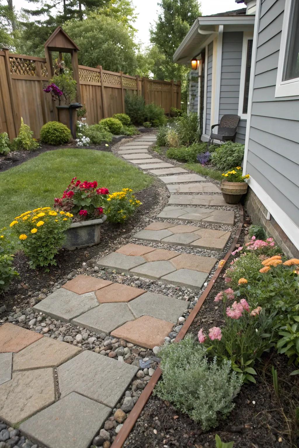 Staggered stones fashion a peaceful and inviting path.