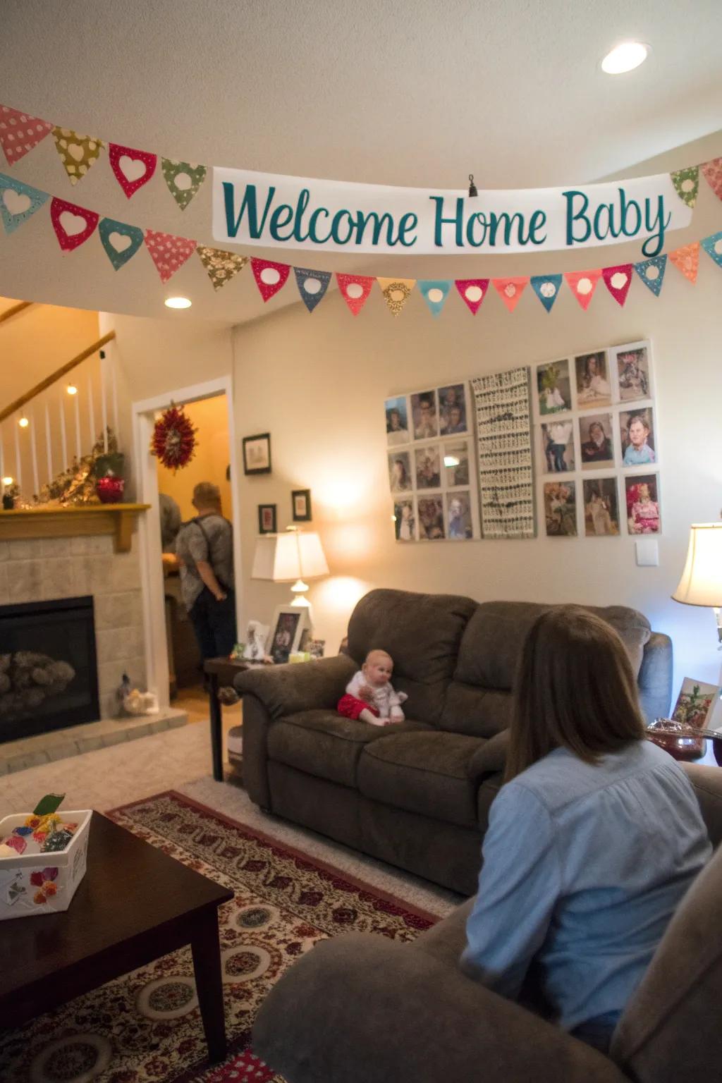A custom banner adds a unique touch to the welcome decorations.
