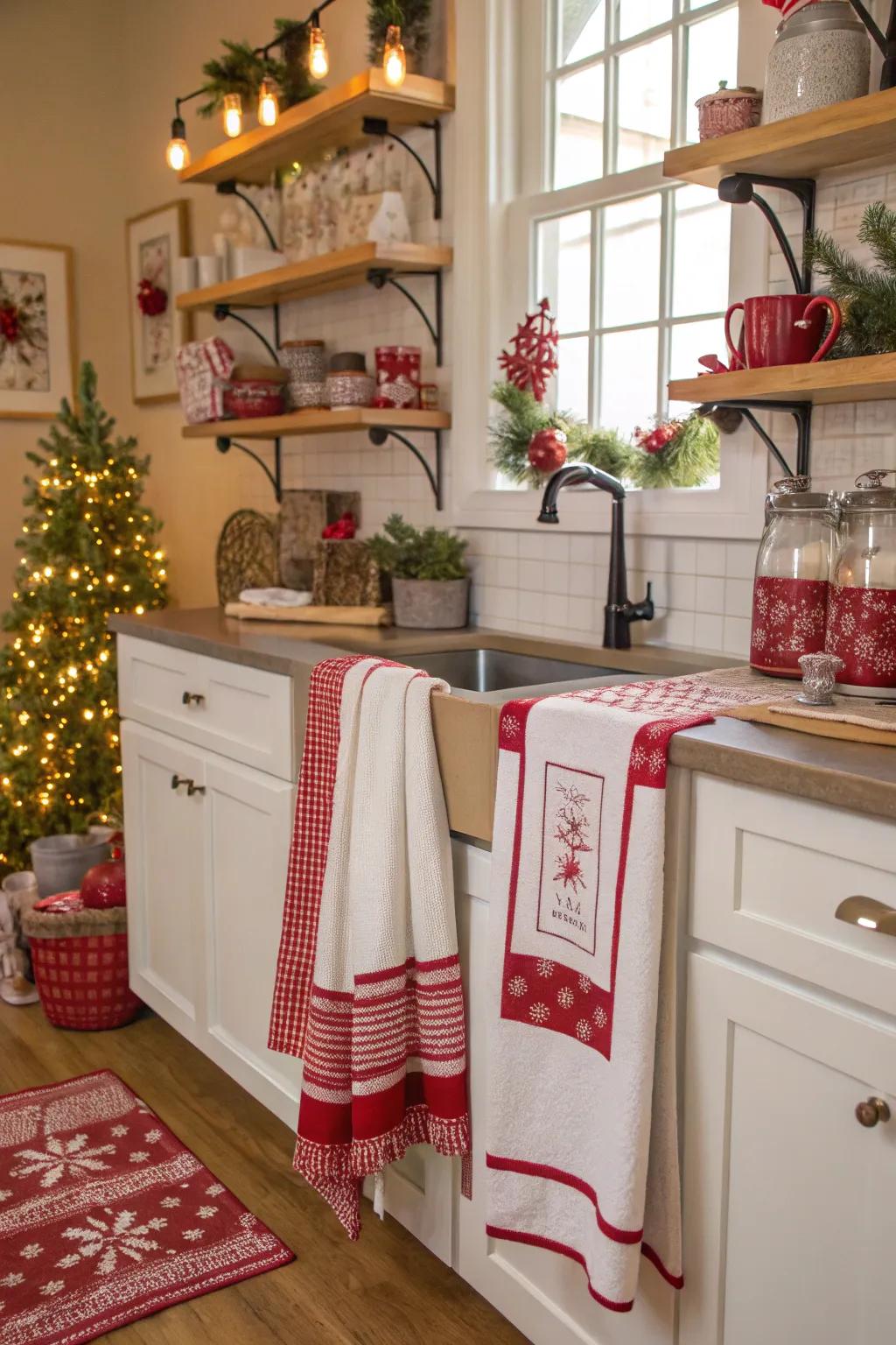 Crimson and ivory details create a classic Christmas aesthetic.