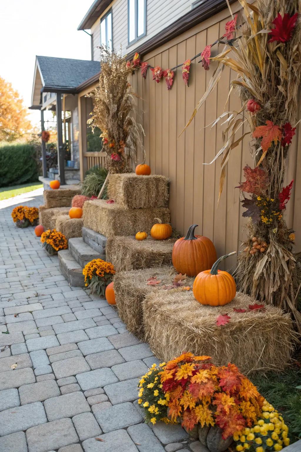 Country straw blocks fashion the ideal fall background.