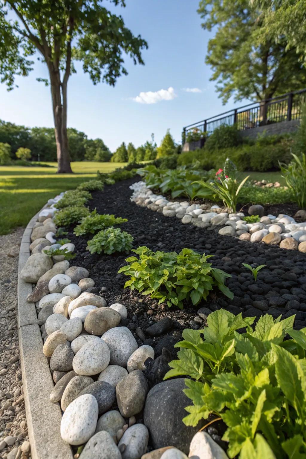 Contrasting rock colors bring vibrancy and interest to any garden.