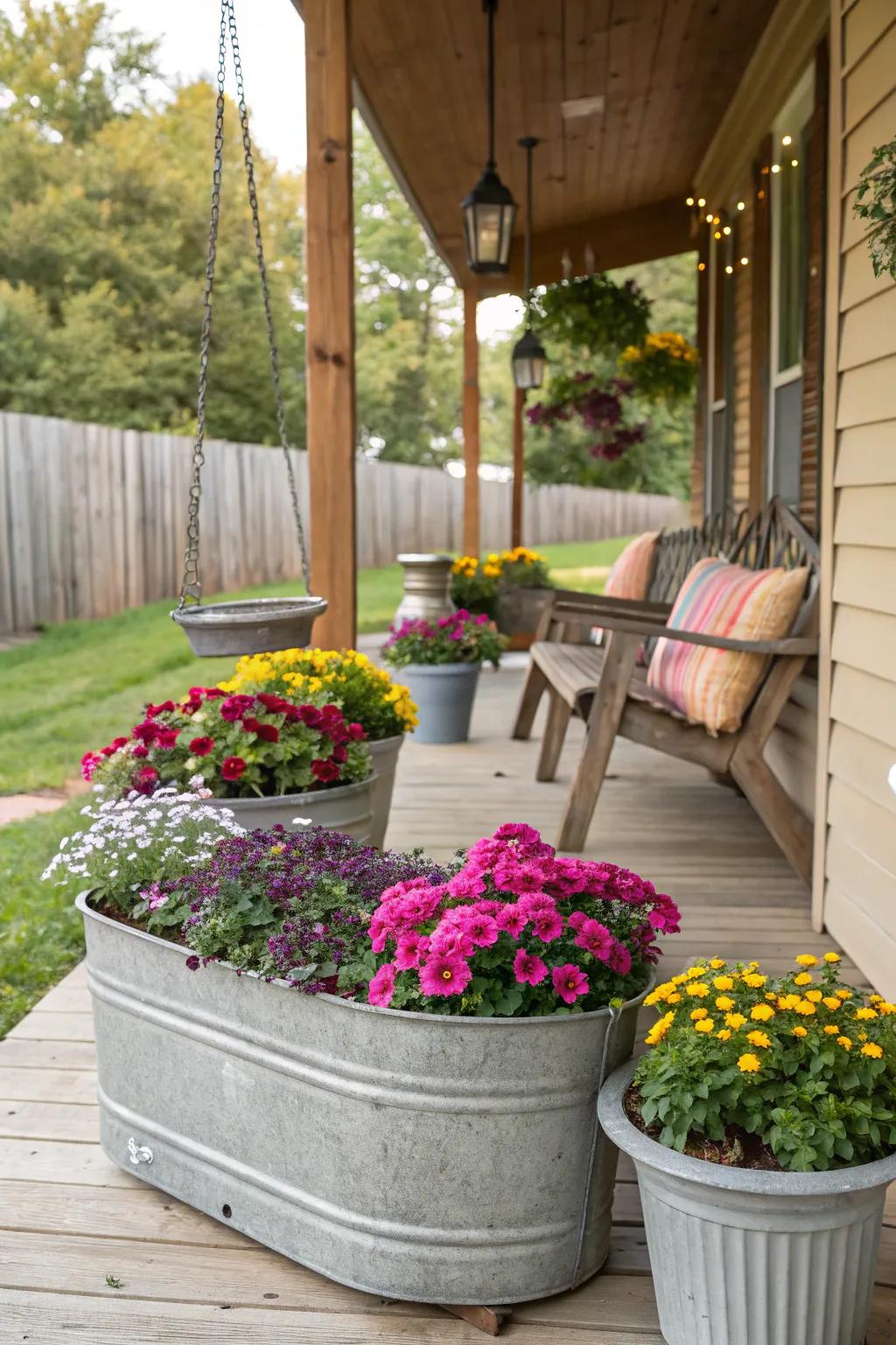 Zinc-coated tubs introduce countryside sophistication to any porch.
