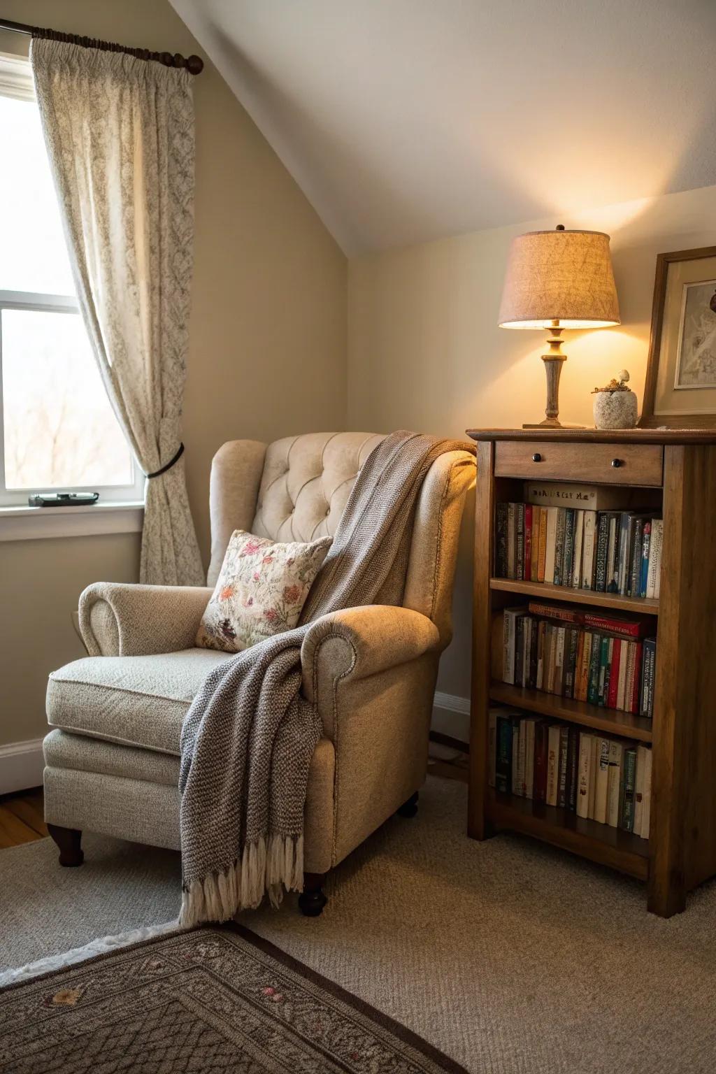 A cozy reading corner designed for peaceful relaxation with your favorite book.