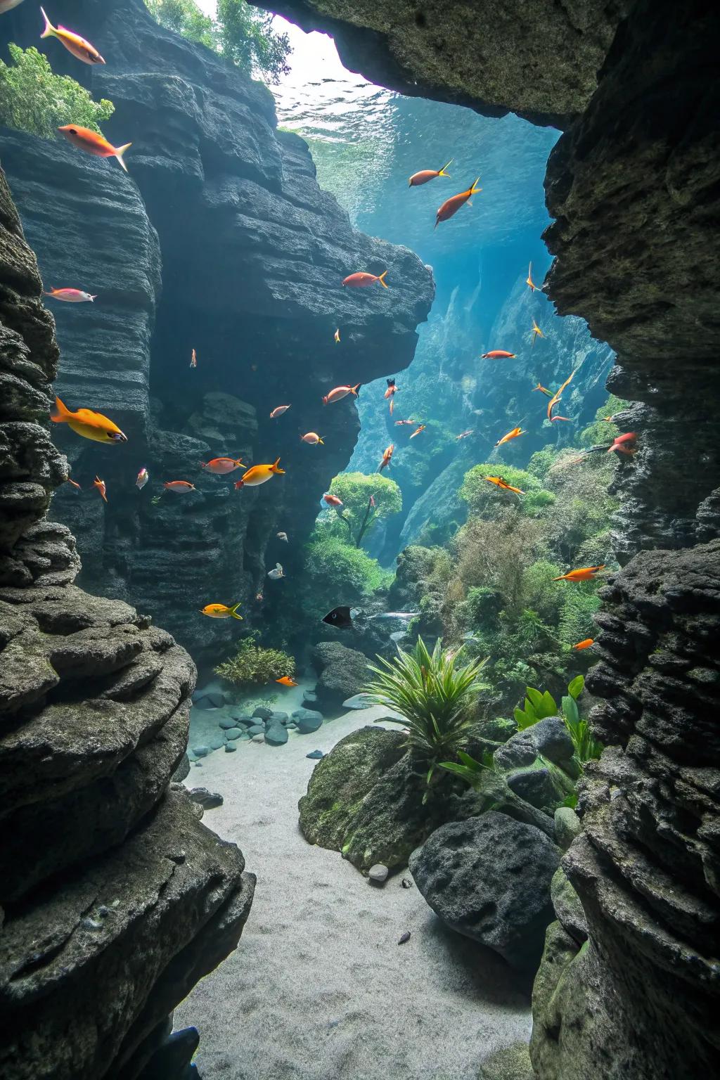 Aquatic creatures reveling in their mineral stone-constructed dens.