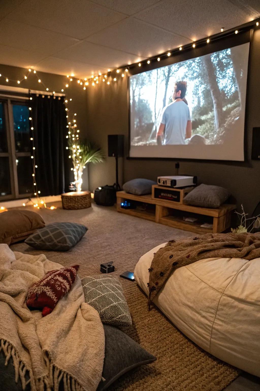 Turn your living room into a cozy cinema for a movie night.