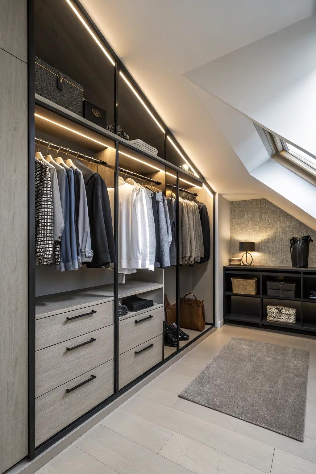 Using hanging rods at different heights is an effective way to store clothes of various lengths.