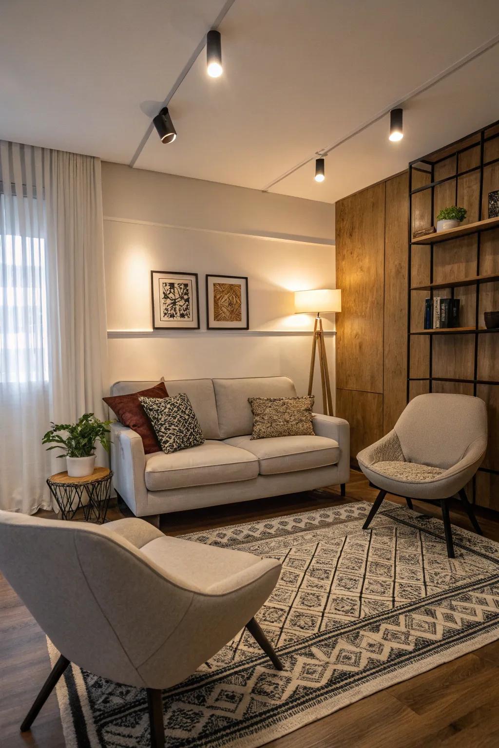 Smaller furniture makes your area feel inviting and open.