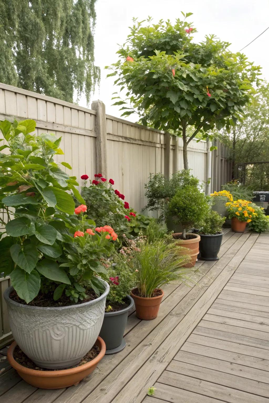 A vibrant display of container plants that add life to any space.