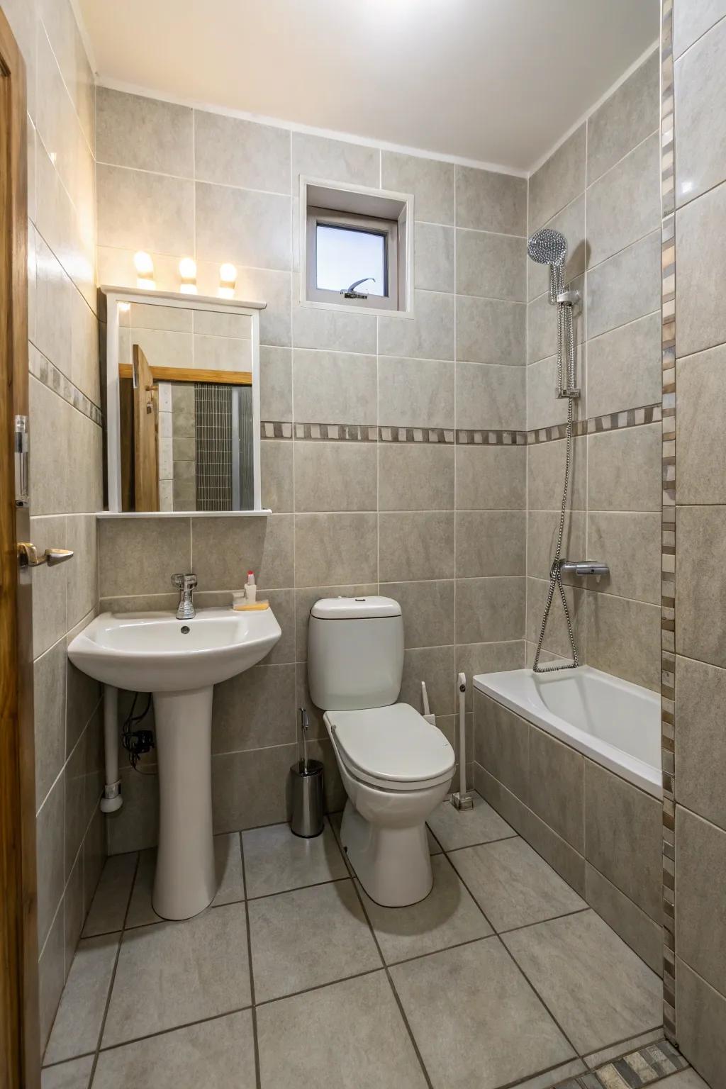 Neutral colors lend timeless elegance to confined areas.