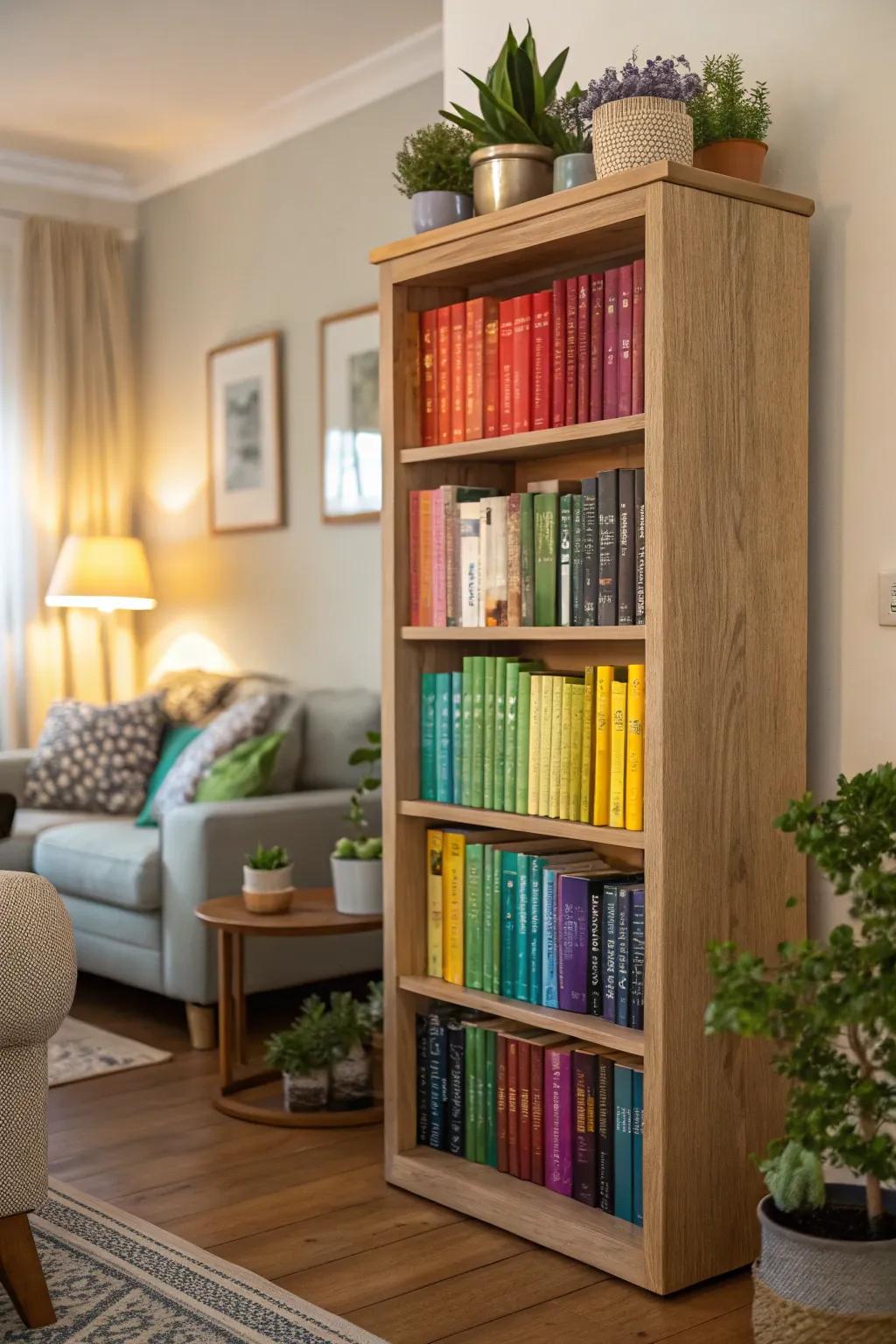 Angled bookcases optimize every available space.