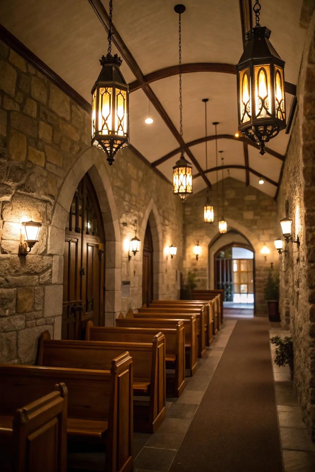 Elegant lighting fixtures that enhance the ambiance of a small foyer.