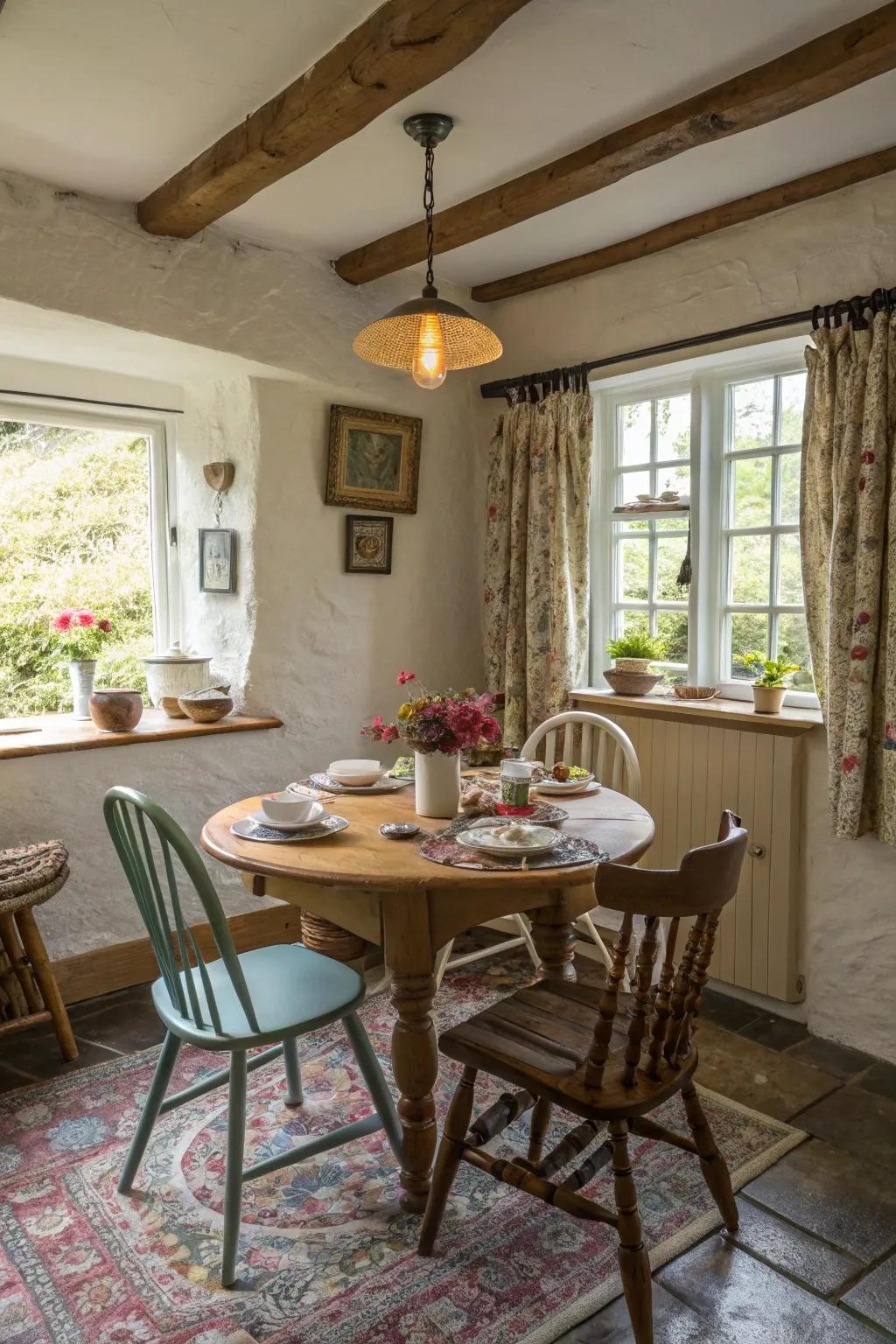 Eclectic seating enhances flexibility and charm.