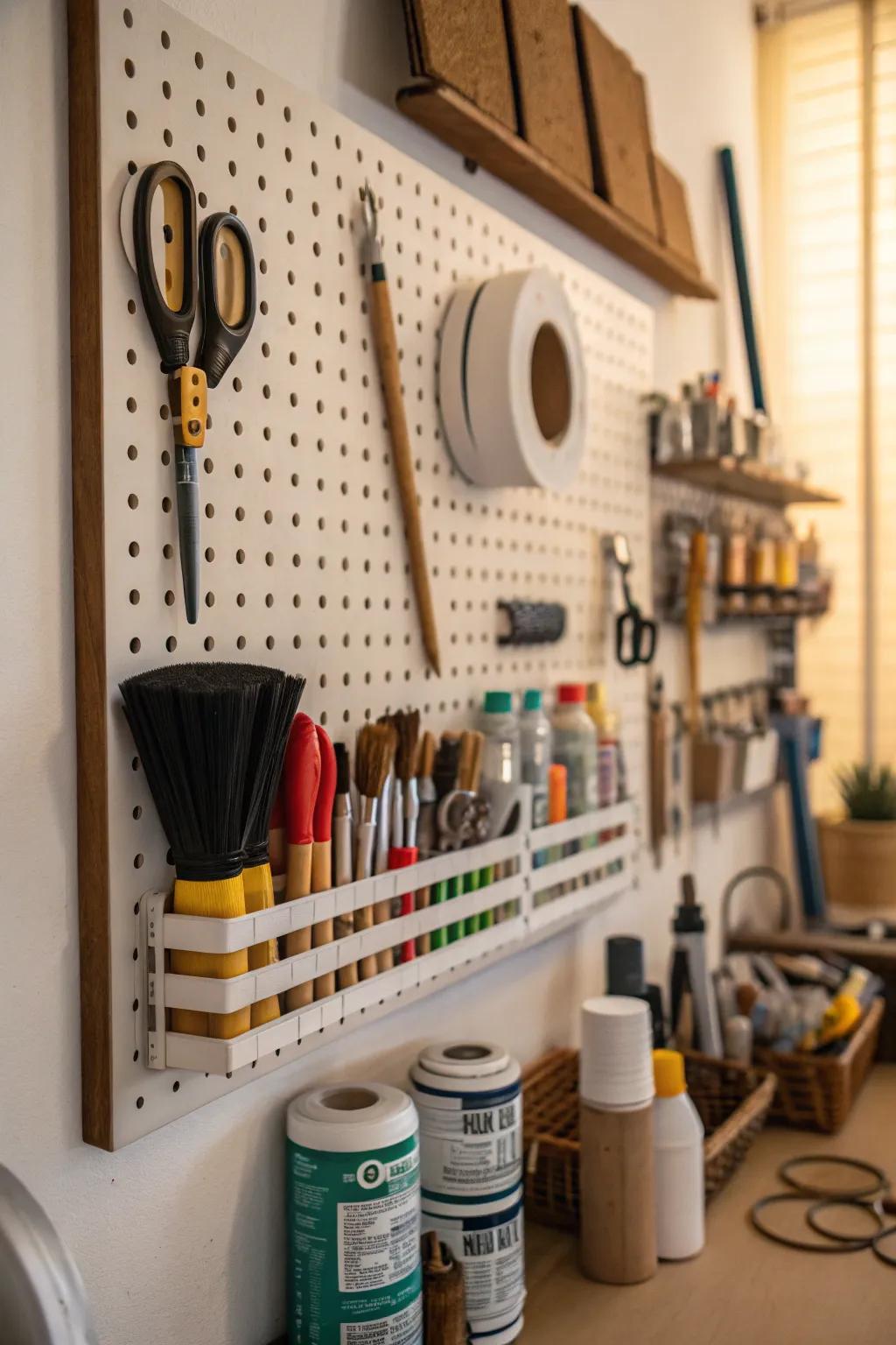 Pegboards offer simple organization and introduce an aesthetic element.