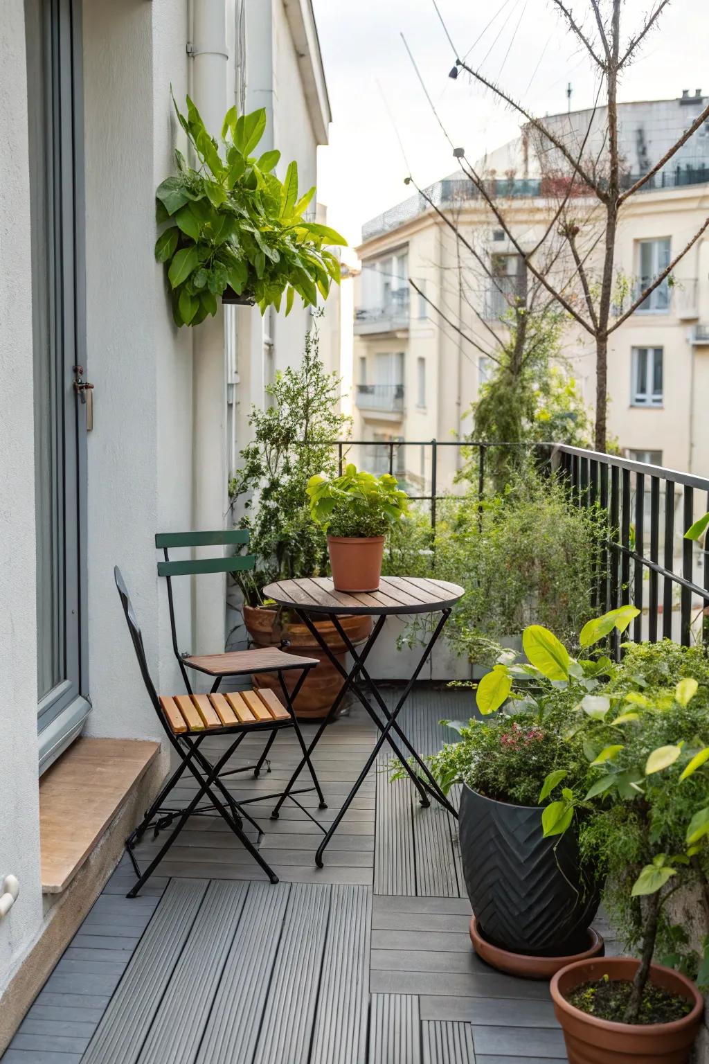 Furniture designed for small spaces ensures an open and inviting deck.