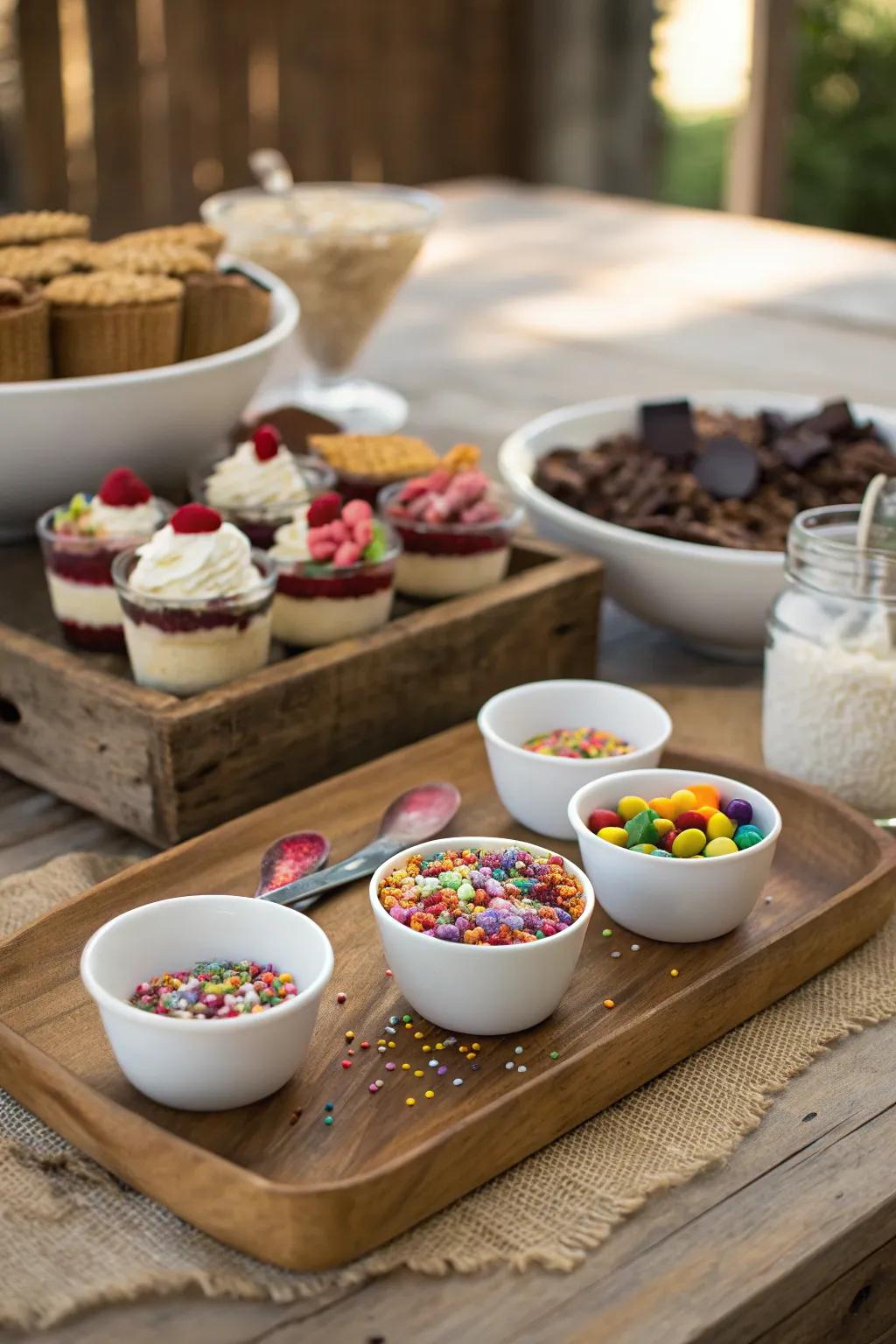 A tempting DIY treat counter ideal for a customized sweet experience.