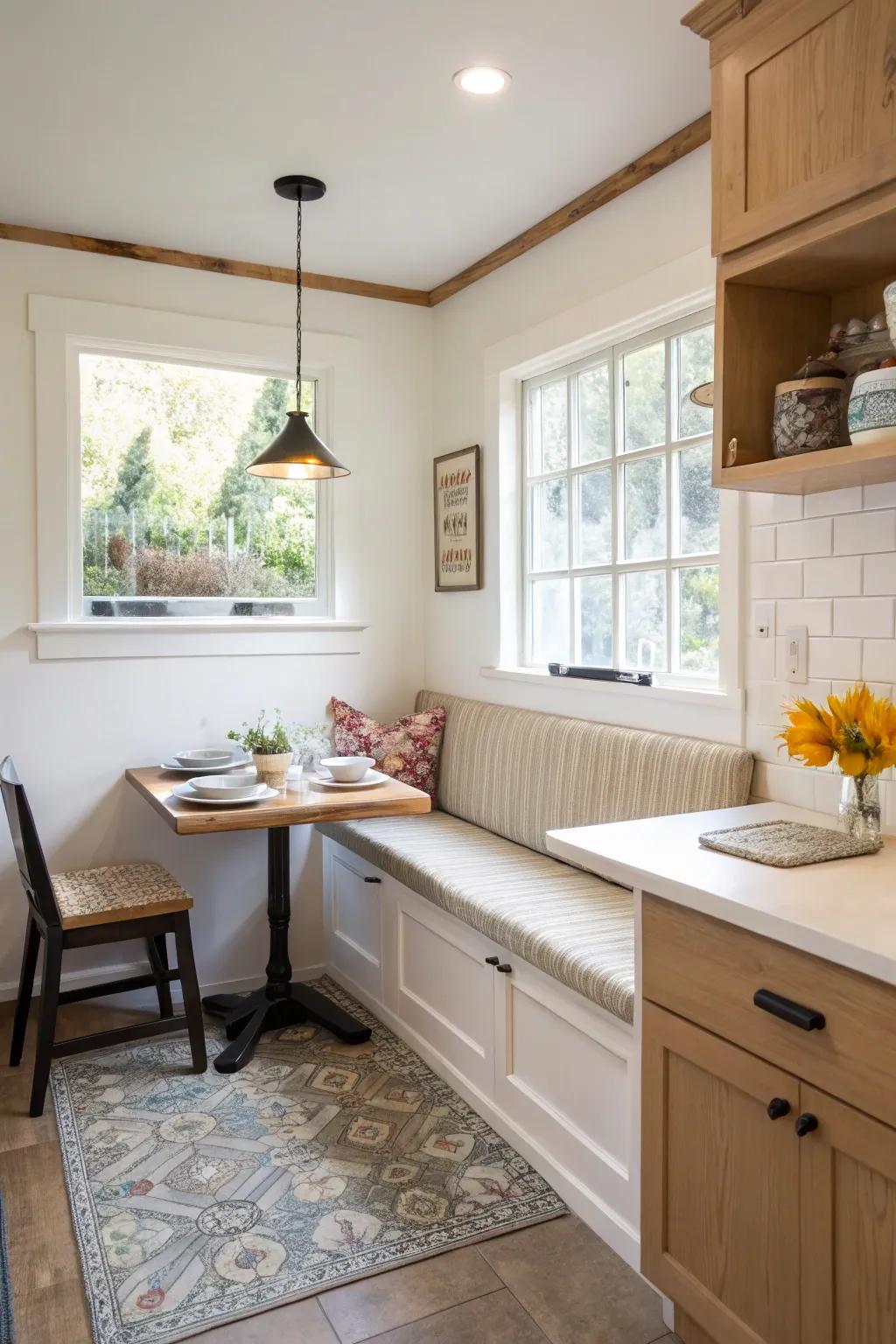 Integrated seating helps to maximize space and comfort.