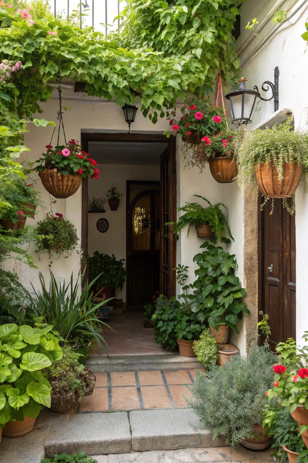 Botanicals amplify the natural charm of a small entryway.