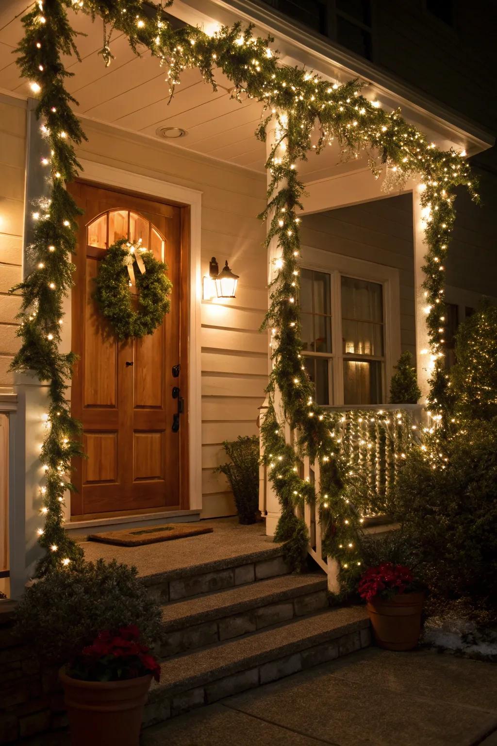 Festive strands with lights bring a touch of magic to any porch.