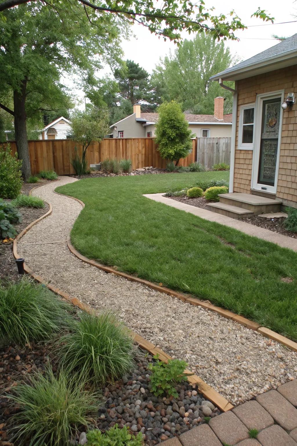 Merge greenery and tiny rocks for a visually attractive parking space.
