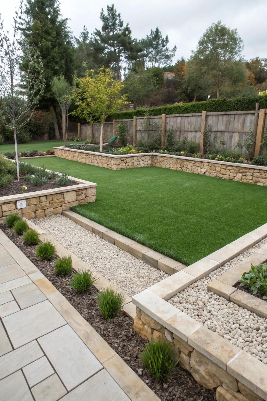 Attractive stone borders neatly separating garden areas.