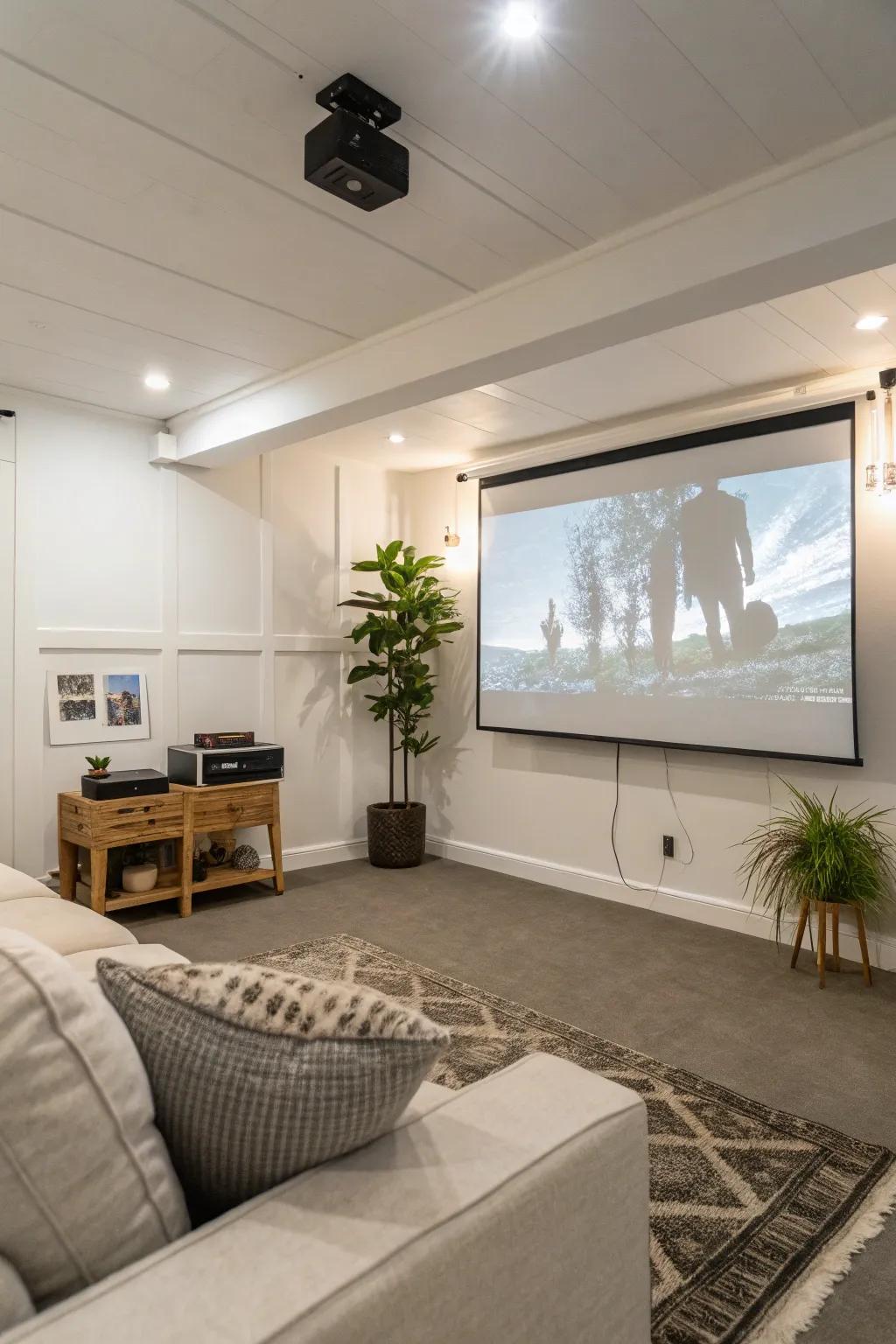 A projector enhances screen size while saving space.