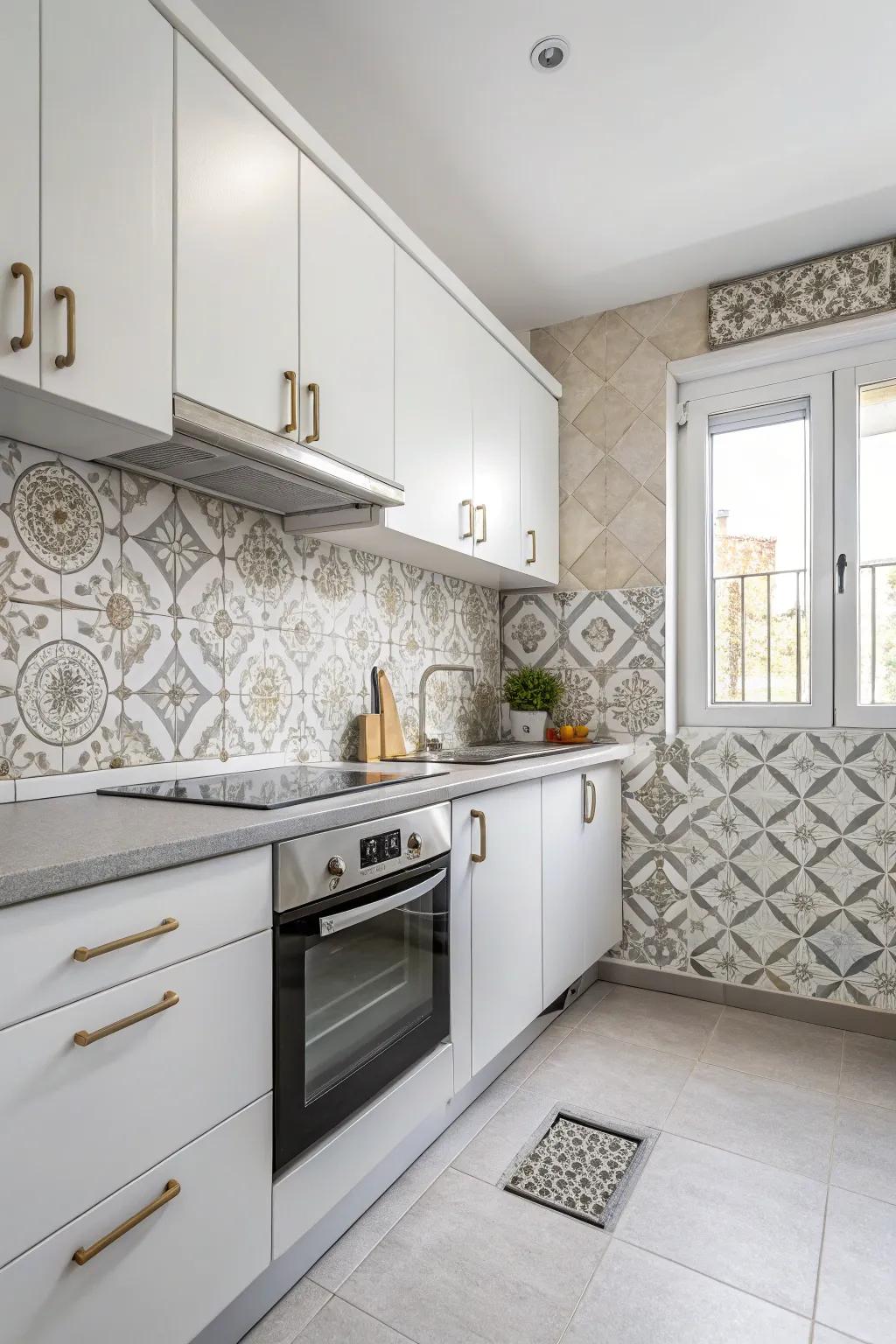 Sophistication achieved through a backsplash with neutral coloring.