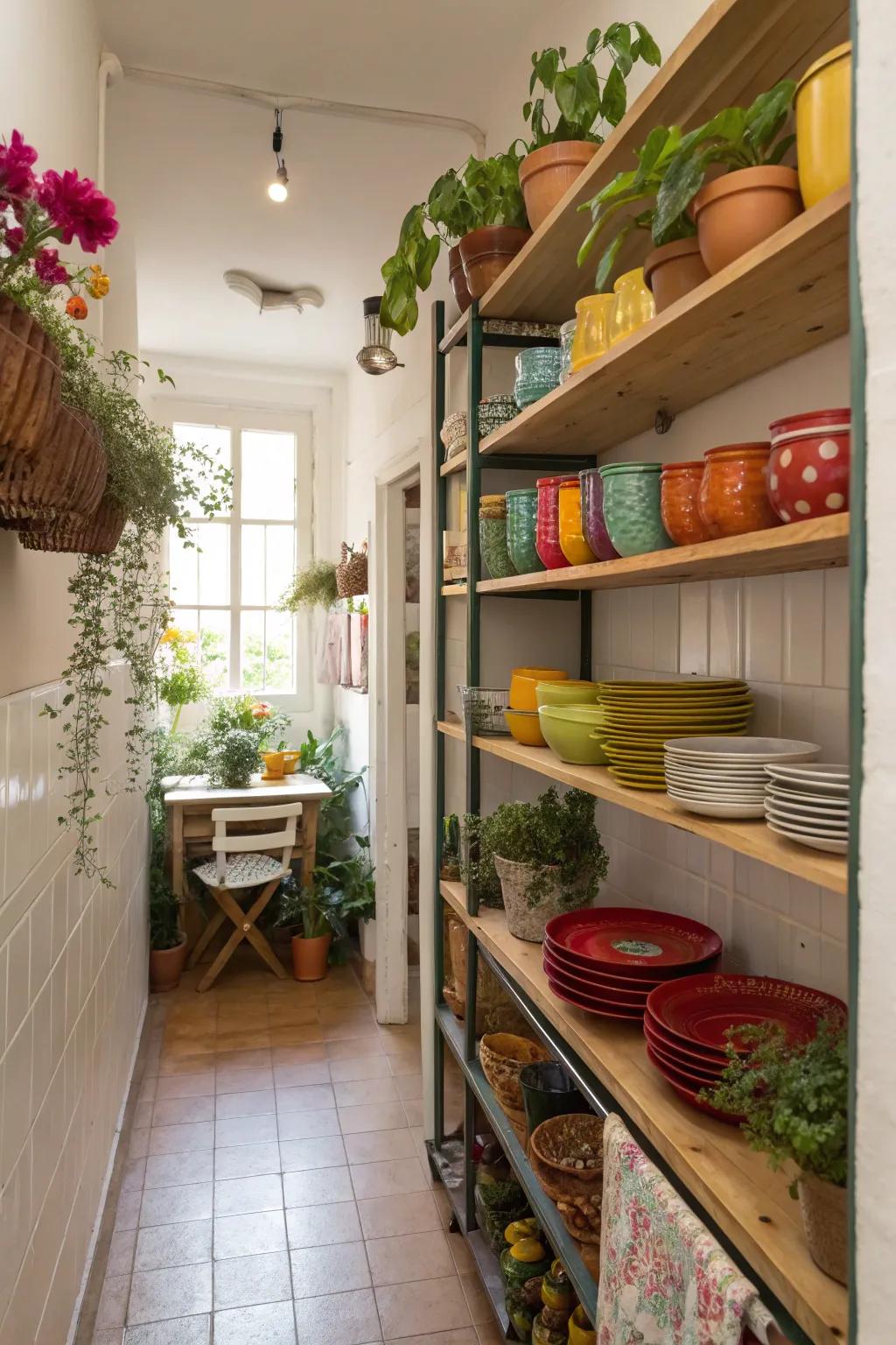This kitchen benefits from open shelving's charm and easy access.