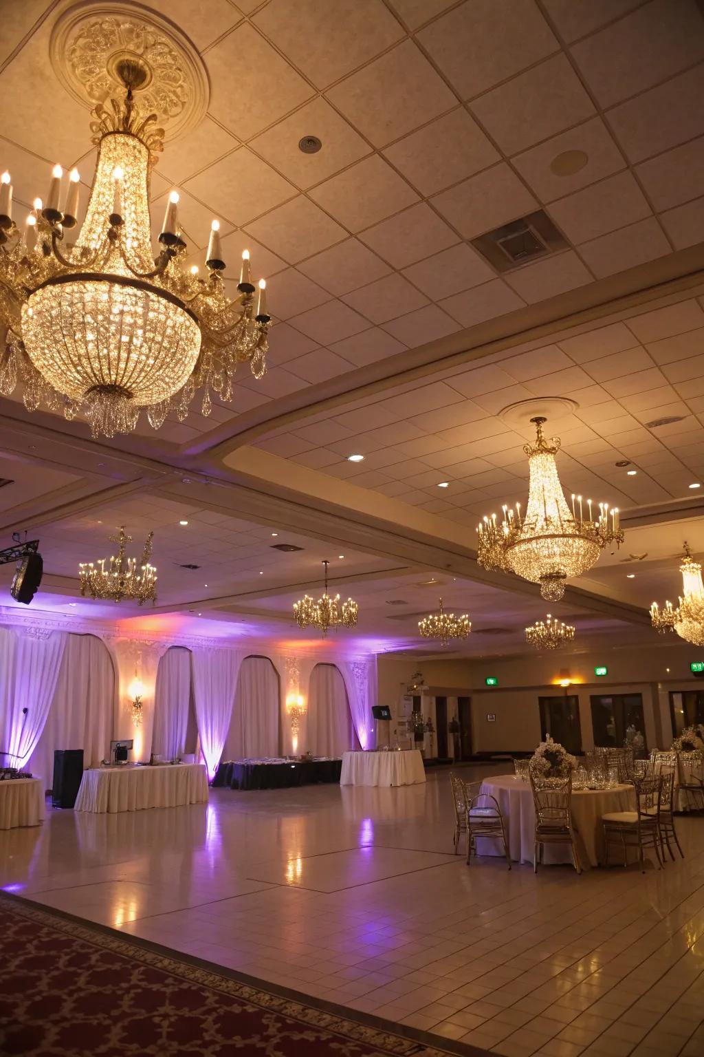 Chandeliers and directed lighting establish a captivating mood in compact spaces.