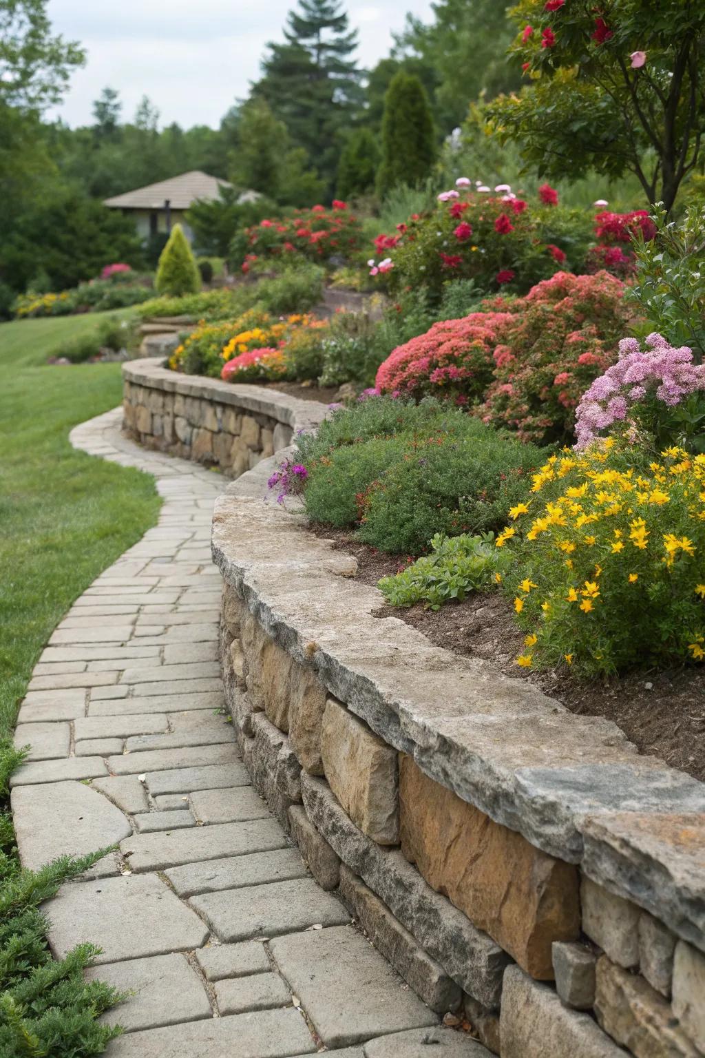 Curved retaining walls bring an elegant touch to any garden setting.