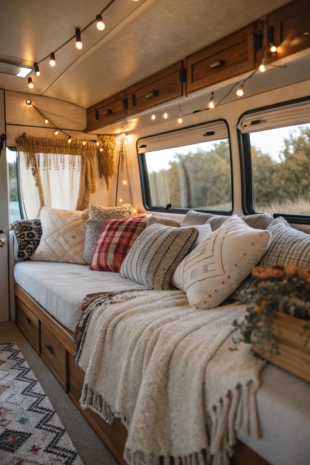 Using textiles makes your RV feel warm and inviting, like a real home away from home.