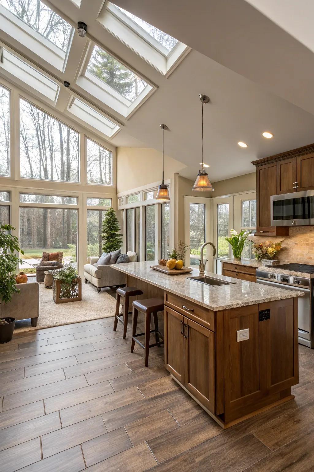 An open-concept design ensures a smooth transition between spaces.