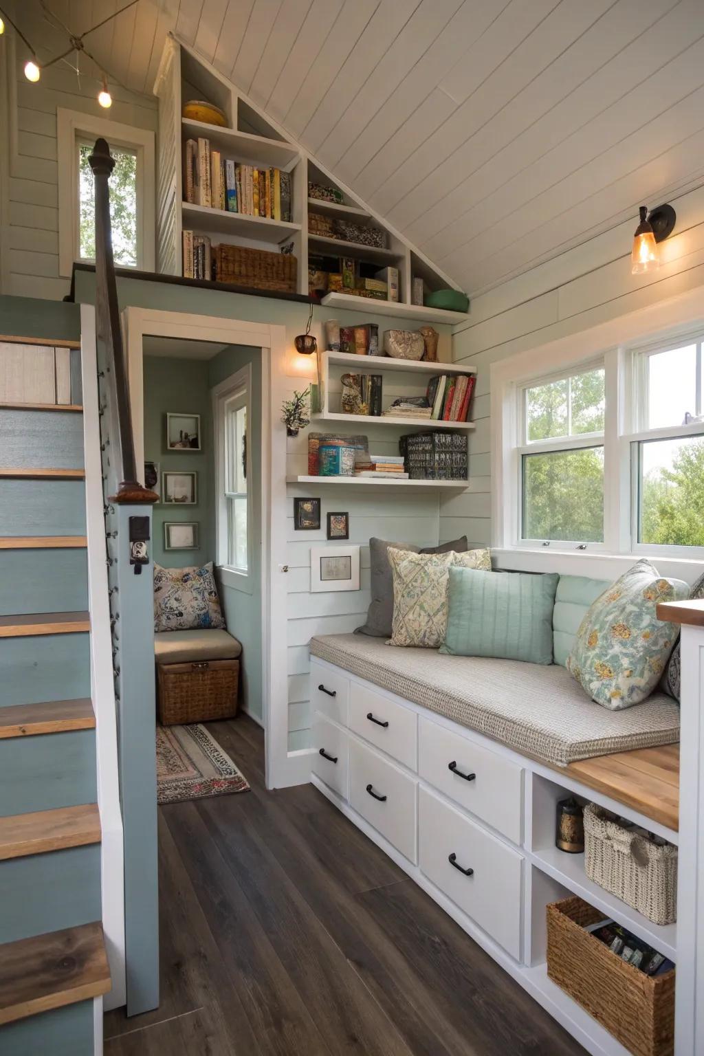 Creative storage solutions help to maintain organization and style within tiny house living.