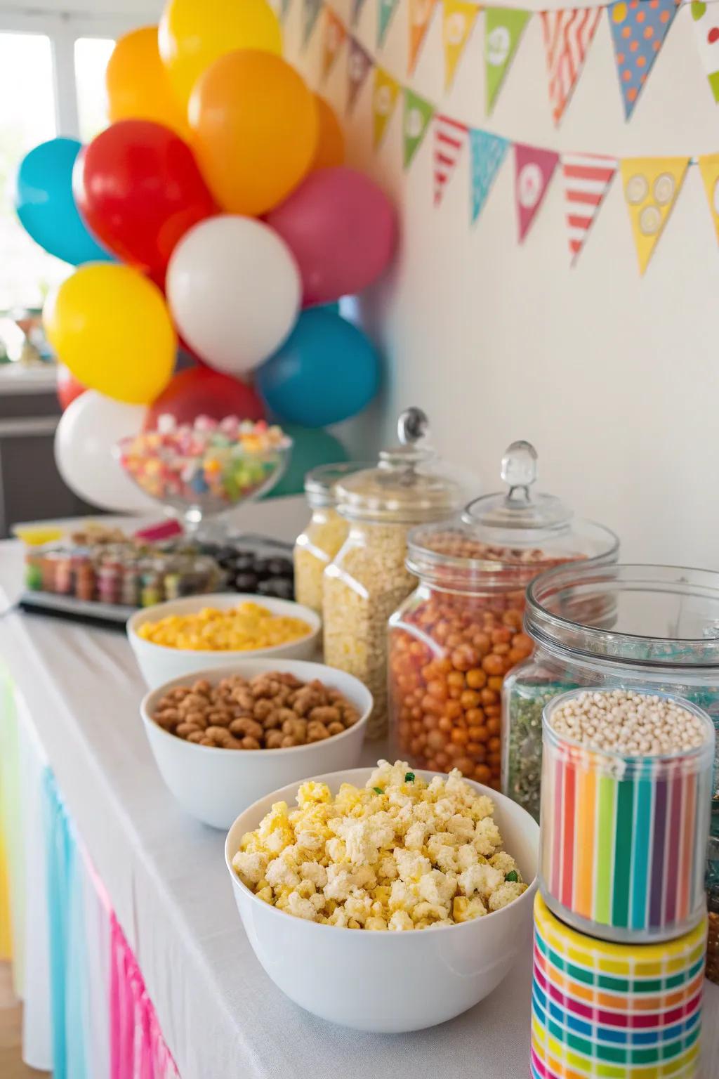 Unleash your creativity at the delightful popcorn station.