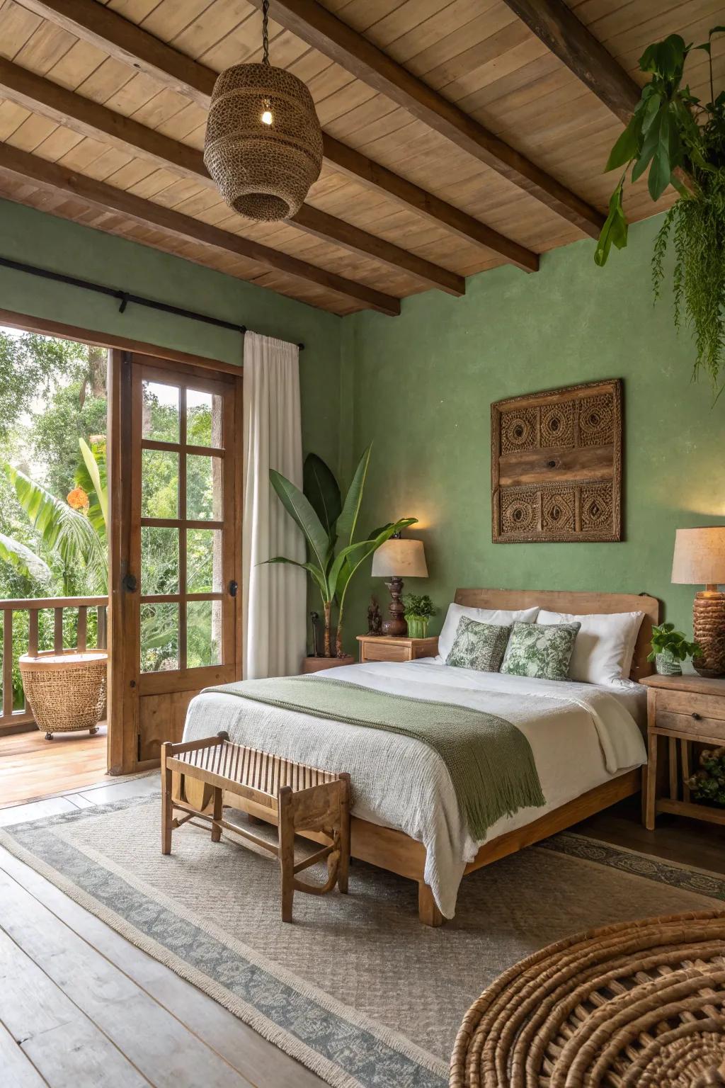 Earthy greens introduce nature’s tranquility indoors.