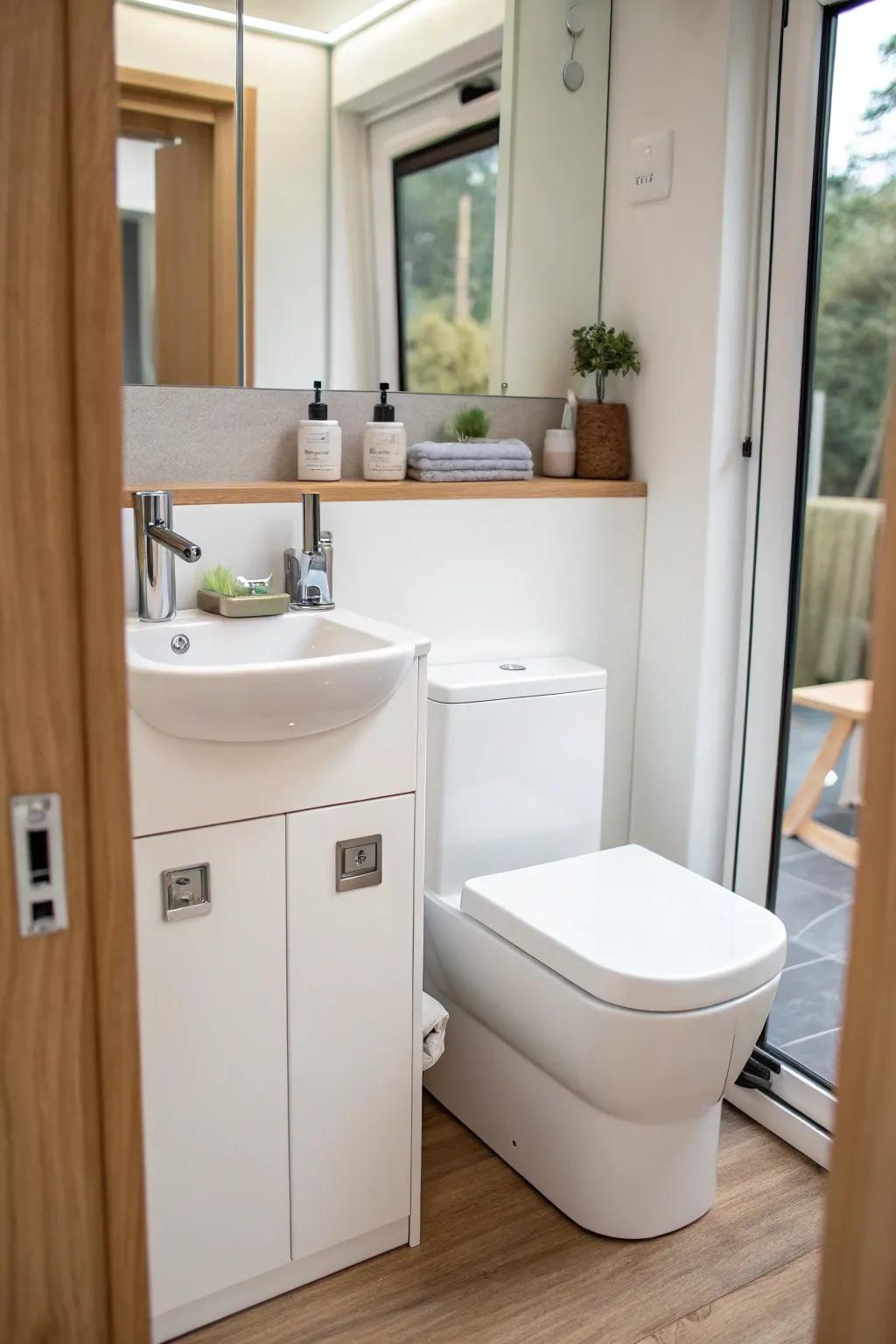 Modern and thin fixtures make the bathroom feel more spacious.