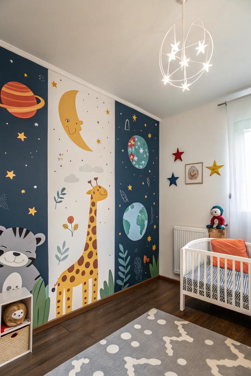 Thematic wall art tailors each child's area.