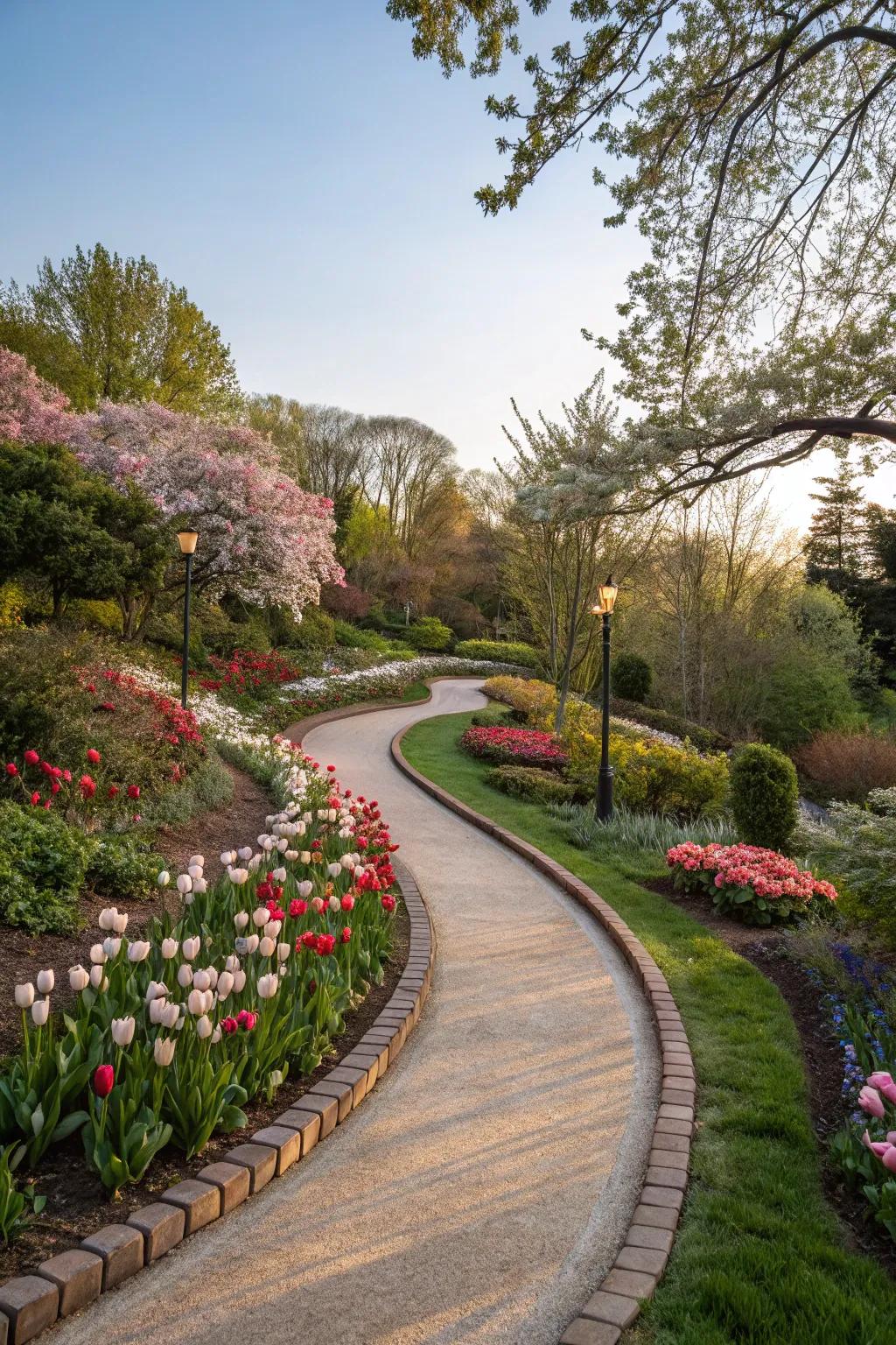 Meandering paths edged with blossoming flowers lend a touch of magic to every garden.
