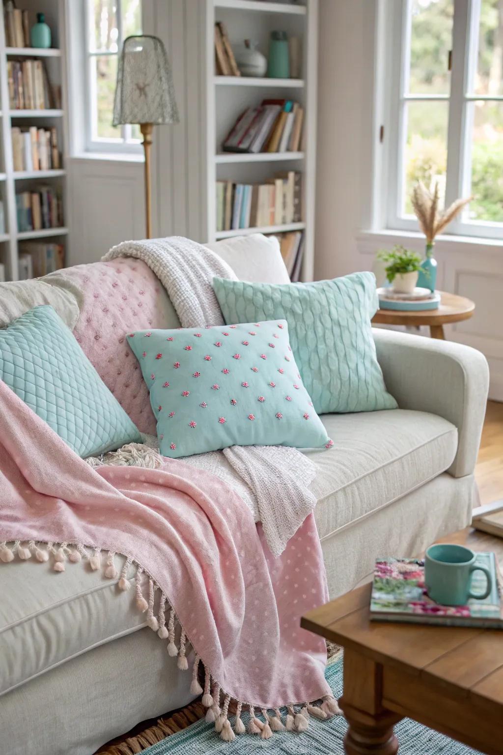 Light touches add a gentle feel of spring to the lounge.