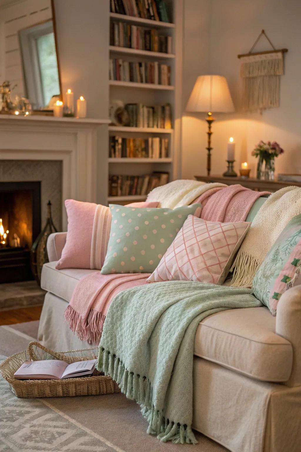 Gentle pastel accents introduce a subtle touch of spring to any room.