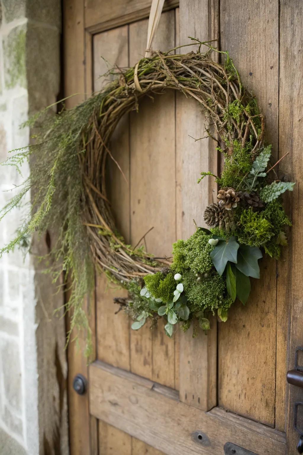A wreath bringing nature's freshness to your entryway.