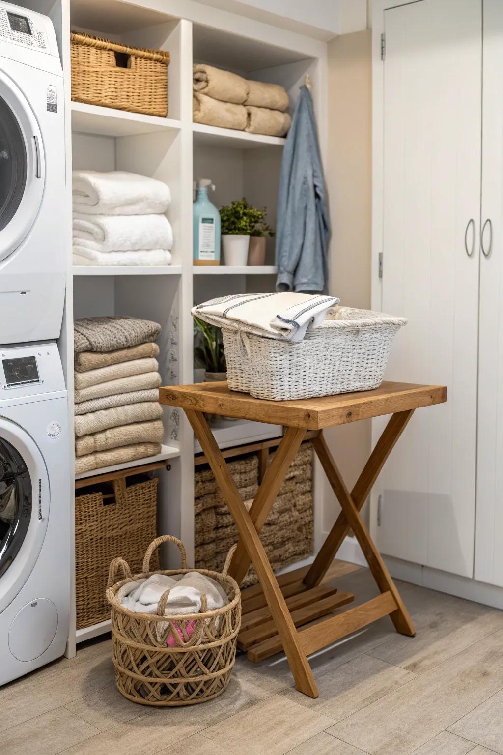 A special folding area adds functionality to your laundry space.